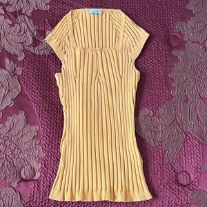 Cache Yellow Gold Ribbed Knit Top